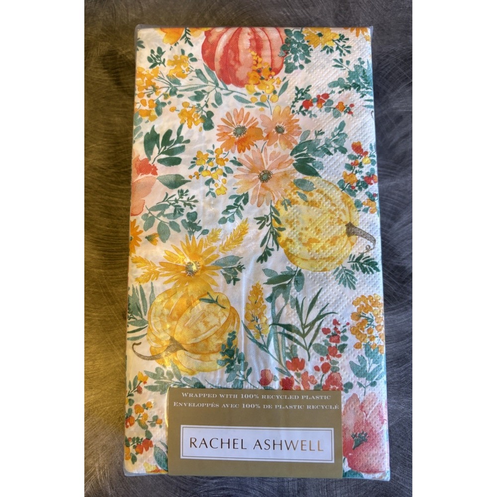 Rachel Ashwell Farmhouse Floral Fall Paper Guest Napkins 40ct Cream Pumpkin